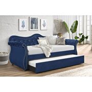 W808 (Navy) Upholstered velvet wood daybed with trundle in navy