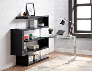 W062 (Black) Clear glass top and black/ chrome finish writing desk with shelf