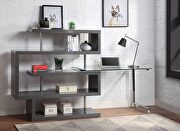 W062 (Gray) Clear glass top and gray/ chrome finish writing desk with shelf