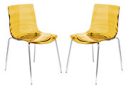 Astor (Orange) Transparent orange sturdy plastic material seat and chrome legs dining chair/ set of 2