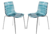 Transparent blue sturdy plastic material seat and chrome legs dining chair/ set of 2 main photo