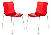 Transparent red sturdy plastic material seat and chrome legs dining chair/ set of 2 main photo