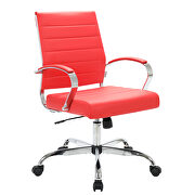 Red faux leather and polished steel frame swivel office chair main photo