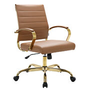 Brown faux leather and polished gold steel frame office chair main photo