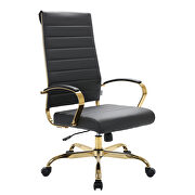 Black faux leather and polished gold steel frame swivel office chair main photo