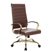 Brown faux leather and polished gold steel frame swivel office chair main photo