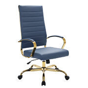Navy blue faux leather and polished gold steel frame swivel office chair main photo