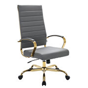 Gray faux leather and polished gold steel frame swivel office chair main photo