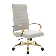 Tan faux leather and polished gold steel frame swivel office chair main photo