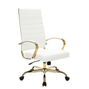 White faux leather and polished gold steel frame swivel office chair main photo