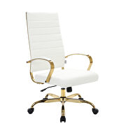 White faux leather and polished gold steel frame swivel office chair