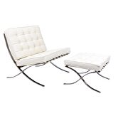 Ivory leatherette material thick cushion chair and ottoman main photo
