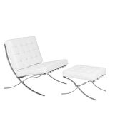 Bellefonte (White) White leatherette material thick cushion chair and ottoman