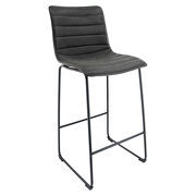 Charcoal black modern leather bar stool with black iron base & footrest main photo