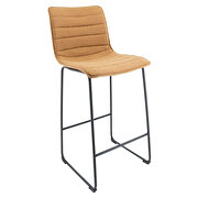 Light brown modern leather bar stool with black iron base & footrest main photo