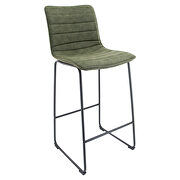 Olive green modern leather bar stool with black iron base & footrest main photo