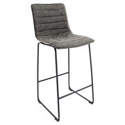 Gray modern leather bar stool with black iron base & footrest main photo