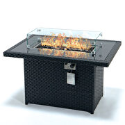 Mace (Black) II Black wicker patio modern propane fire pit table