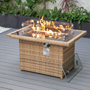 Mace (Light Brown) II Light brown wicker patio modern propane fire pit table