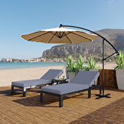 Modern outdoor chaise lounge chair set of 2 with side table & blue cushions