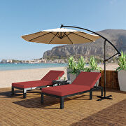 Modern outdoor chaise lounge chair set of 2 with side table & red cushions main photo