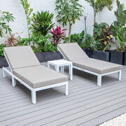 Chelsea (Beige) VII Modern outdoor white chaise lounge chair set of 2 with side table & beige cushions