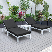 Modern outdoor white chaise lounge chair set of 2 with side table & black cushions main photo