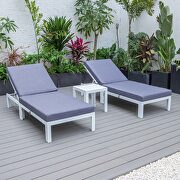 Modern outdoor white chaise lounge chair set of 2 with side table & blue cushions main photo
