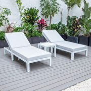 Modern outdoor white chaise lounge chair set of 2 with side table & light gray cushions main photo