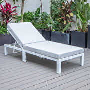 Modern outdoor white chaise lounge chair with light gray cushions main photo