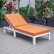 Modern outdoor white chaise lounge chair with orange cushions main photo