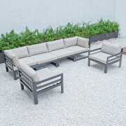 Beige cushions 6-piece patio armchair sectional black aluminum main photo