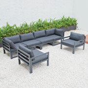 Black cushions 6-piece patio armchair sectional black aluminum main photo