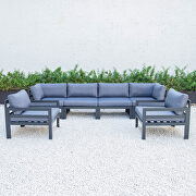 Blue cushions 6-piece patio armchair sectional black aluminum main photo