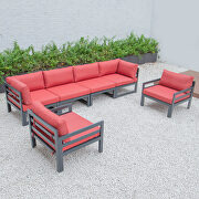 Red cushions 6-piece patio armchair sectional black aluminum main photo