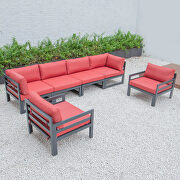 Red cushions 6-piece patio armchair sectional black aluminum