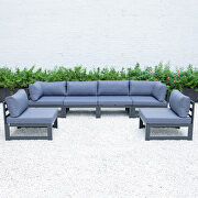 Blue finish cushions 6-piece patio sectional black aluminum main photo