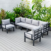 Light gray finish cushions 6-piece patio sectional black aluminum main photo