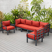 Red finish cushions 6-piece patio sectional black aluminum main photo