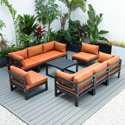 9-piece patio sectional with coffee table black aluminum with orange cushions main photo