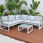 Light gray cushions and white base sectional with adjustable headrest & coffee table main photo