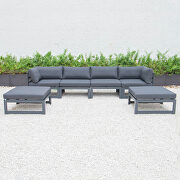 Black cushions 6-piece patio ottoman sectional black aluminum main photo