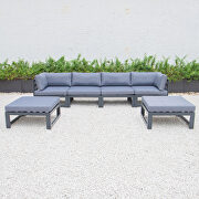 Blue cushions 6-piece patio ottoman sectional black aluminum main photo