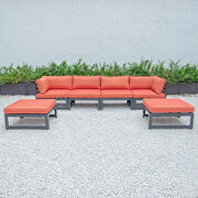 Orange cushions 6-piece patio ottoman sectional black aluminum main photo
