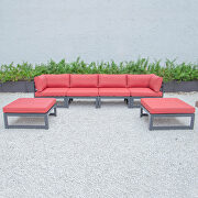 Red cushions 6-piece patio ottoman sectional black aluminum main photo
