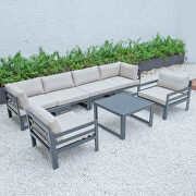 Beige cushions 7-piece patio sectional & coffee table set black aluminum main photo