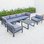 Blue cushions 7-piece patio sectional & coffee table set black aluminum main photo