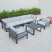 Light gray cushions 7-piece patio sectional & coffee table set black aluminum main photo