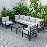 Beige finish cushions 7-piece patio sectional and coffee table set black aluminum main photo