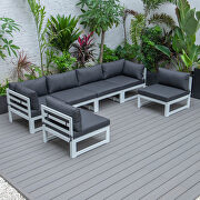 Black finish cushions 6-piece patio sectional in white aluminum main photo